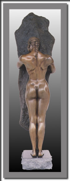 Pinder {left side}(half life-size, 46 in), bronze, black granite base, sculpture, figure sculpture, fine art, women, figurines, nudes, bronze, resin